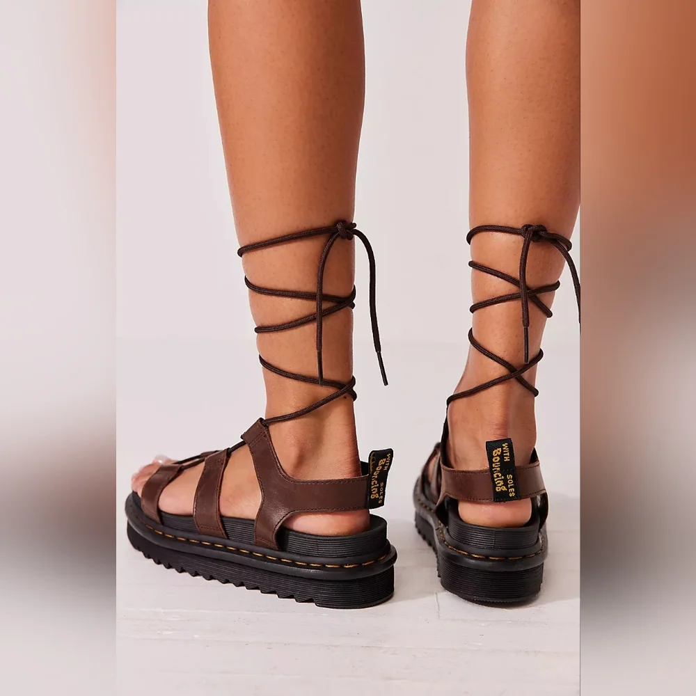 NEW Dr. Martens Nartilla Gladiator Sandals Strappy Illusion Leather Dark Brown